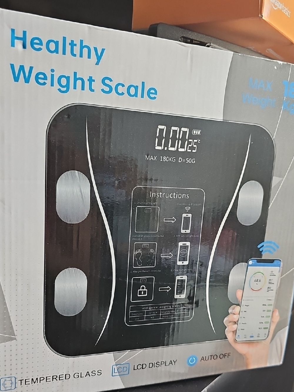 Healthy Weight Scale - Black Tempered Glass Digital Bathroom Scale
